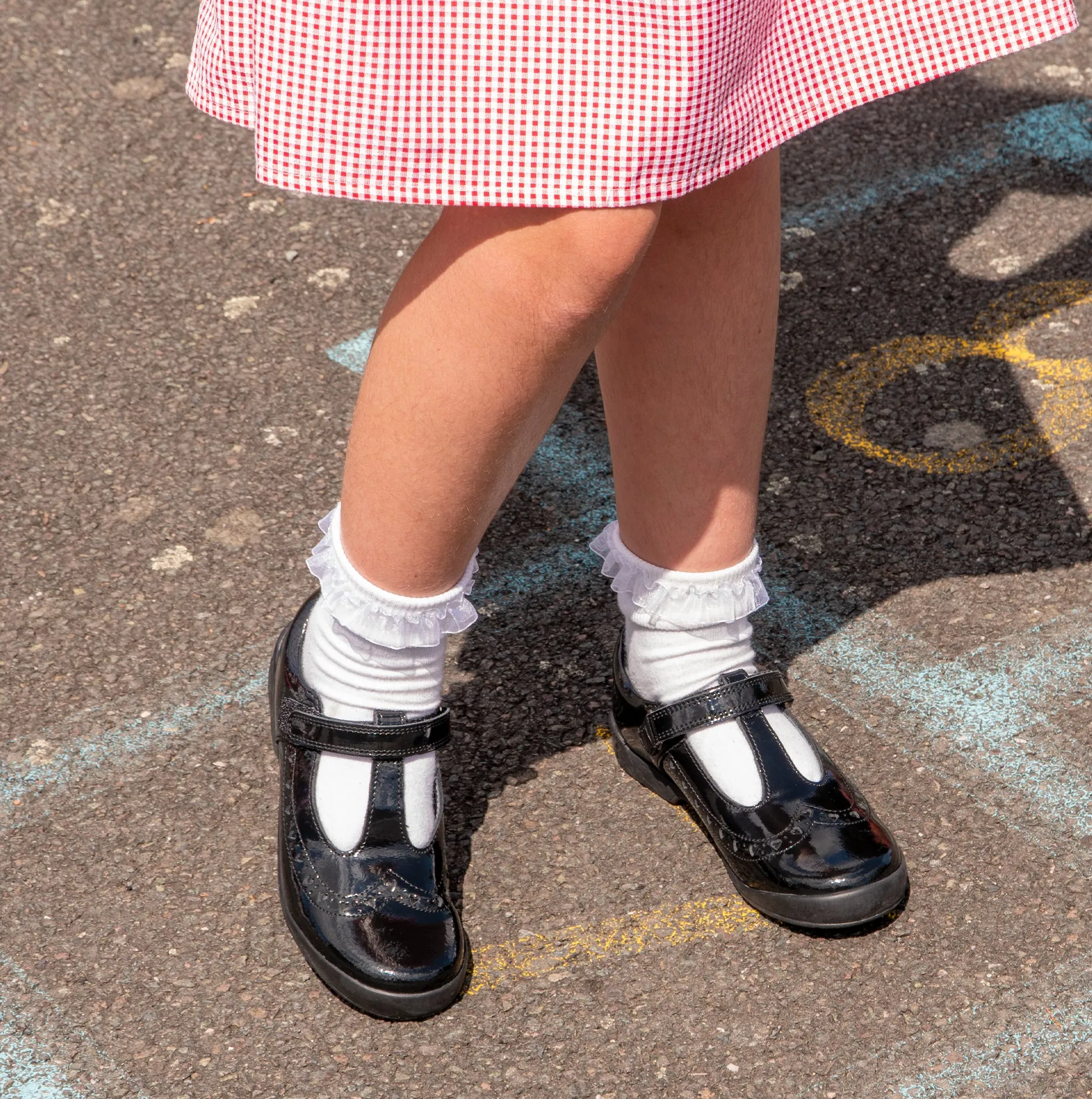 LEAP FROG Girls Leather T-Bar School School Shoes Patent Black