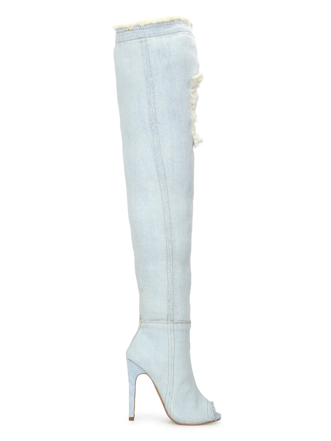 Light Blue Denim Stiletto Long Boots