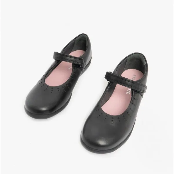 MARY JANE Girls Leather Touch Fasten School Shoes Black