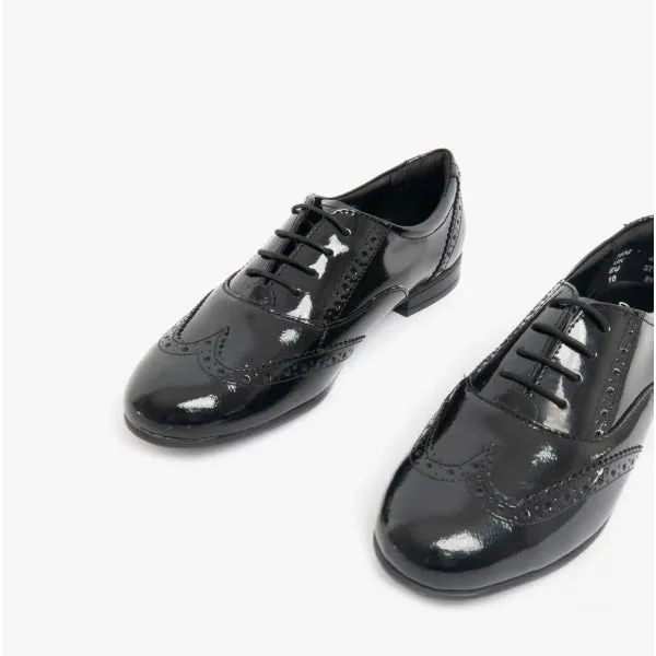 MATILDA Girls Leather Brogue School Shoes Patent Black