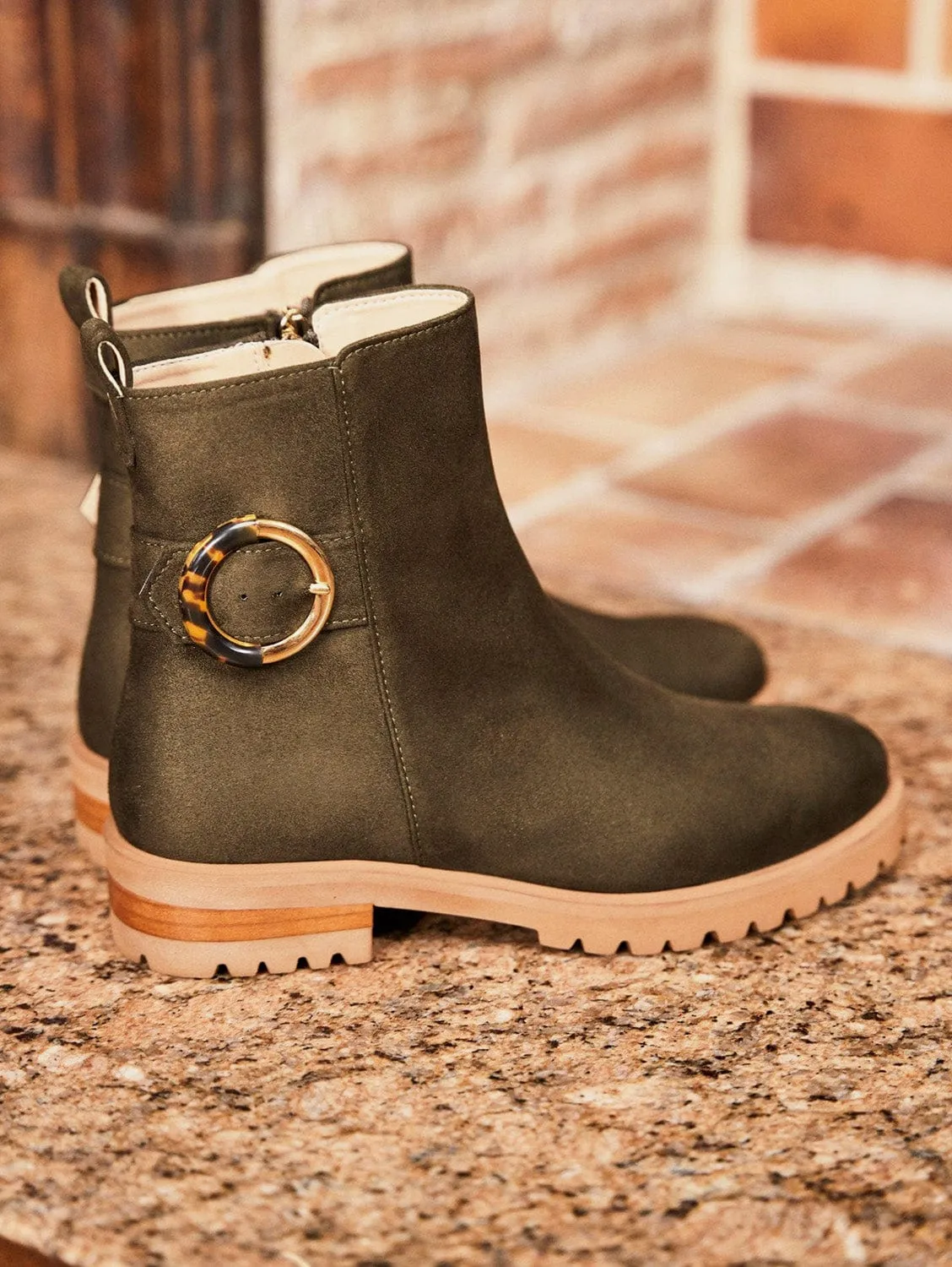 Maze Vegan Leather Buckle Boots | Khaki