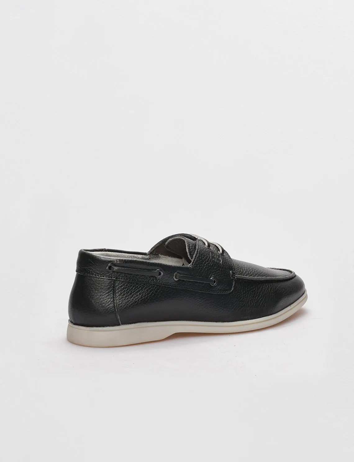 Men Black Genuine Leather Boat Shoes