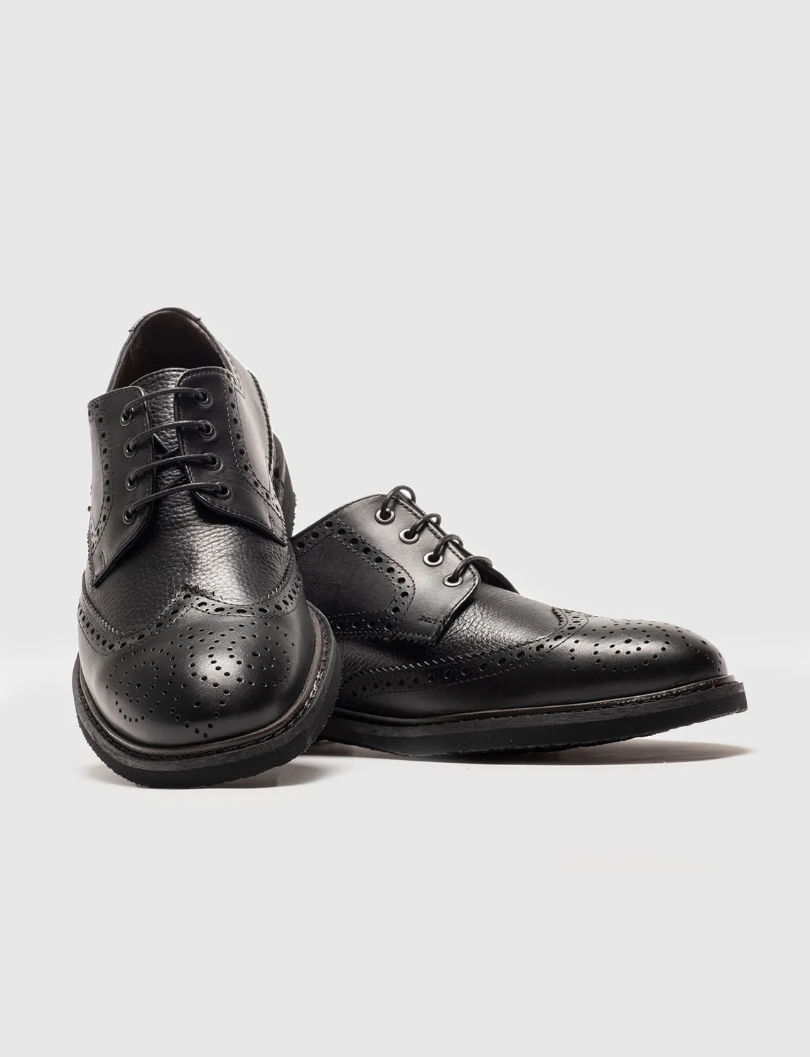 Men Black Genuine Leather Wingtip Oxford Shoes