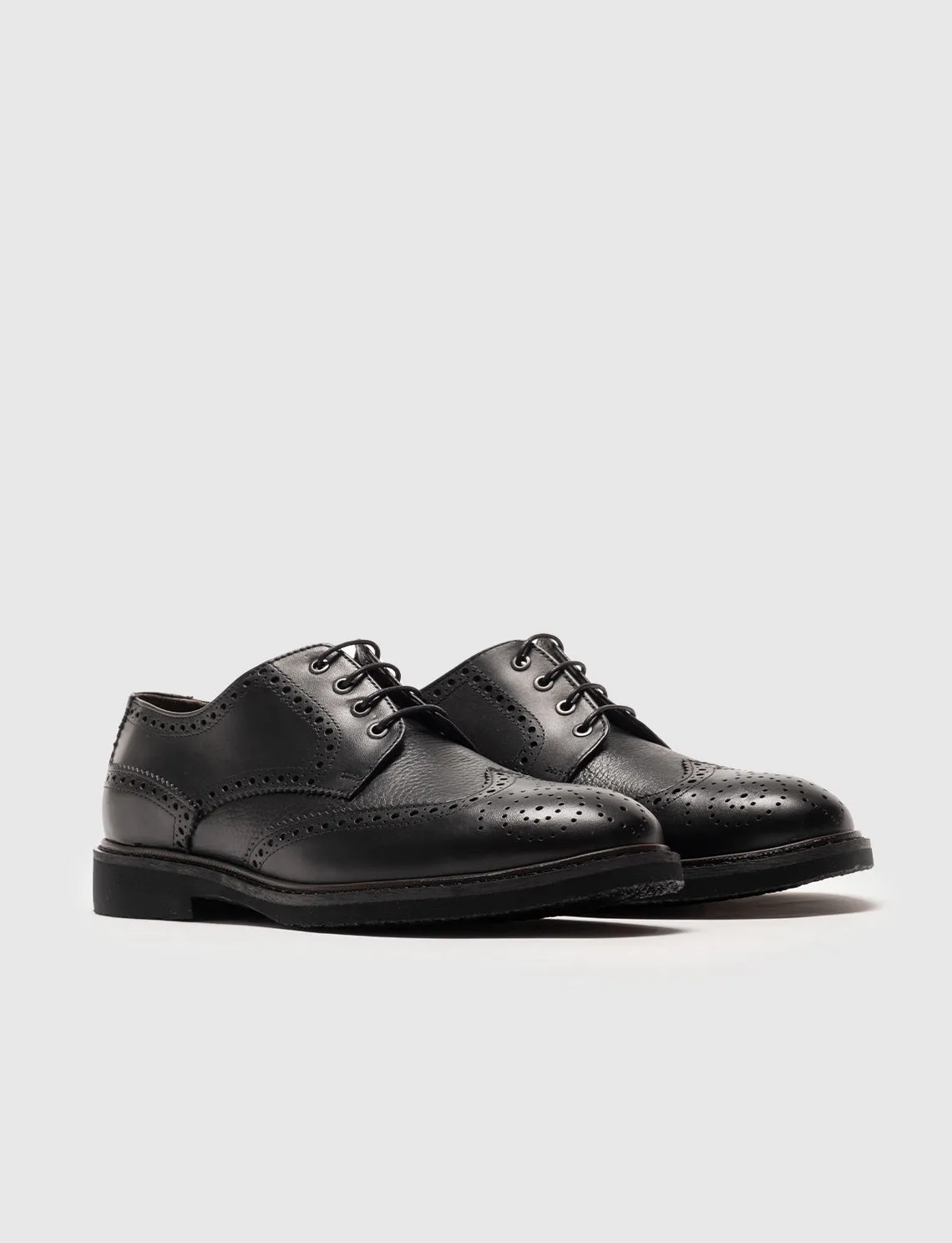 Men Black Genuine Leather Wingtip Oxford Shoes