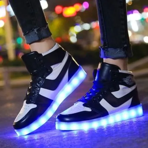 Men Color Block LED Light Up Sole Sports Skate Shoes