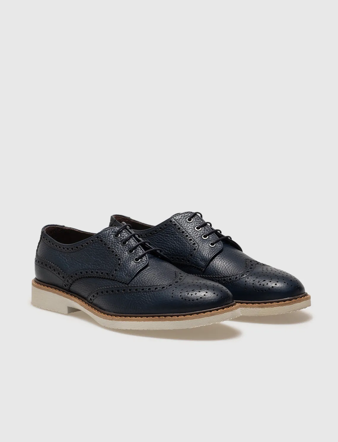 Men Navy Blue Genuine Leather Brouge Shoes