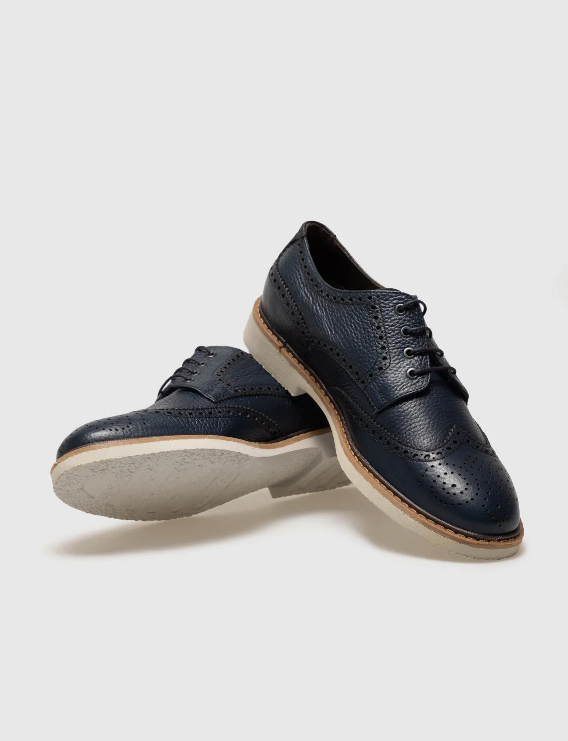 Men Navy Blue Genuine Leather Brouge Shoes