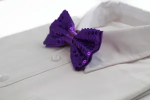 Mens Purple Sequin Patterned Bow Tie