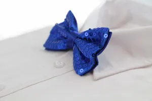 Mens Royal Blue Sequin Patterned Bow Tie