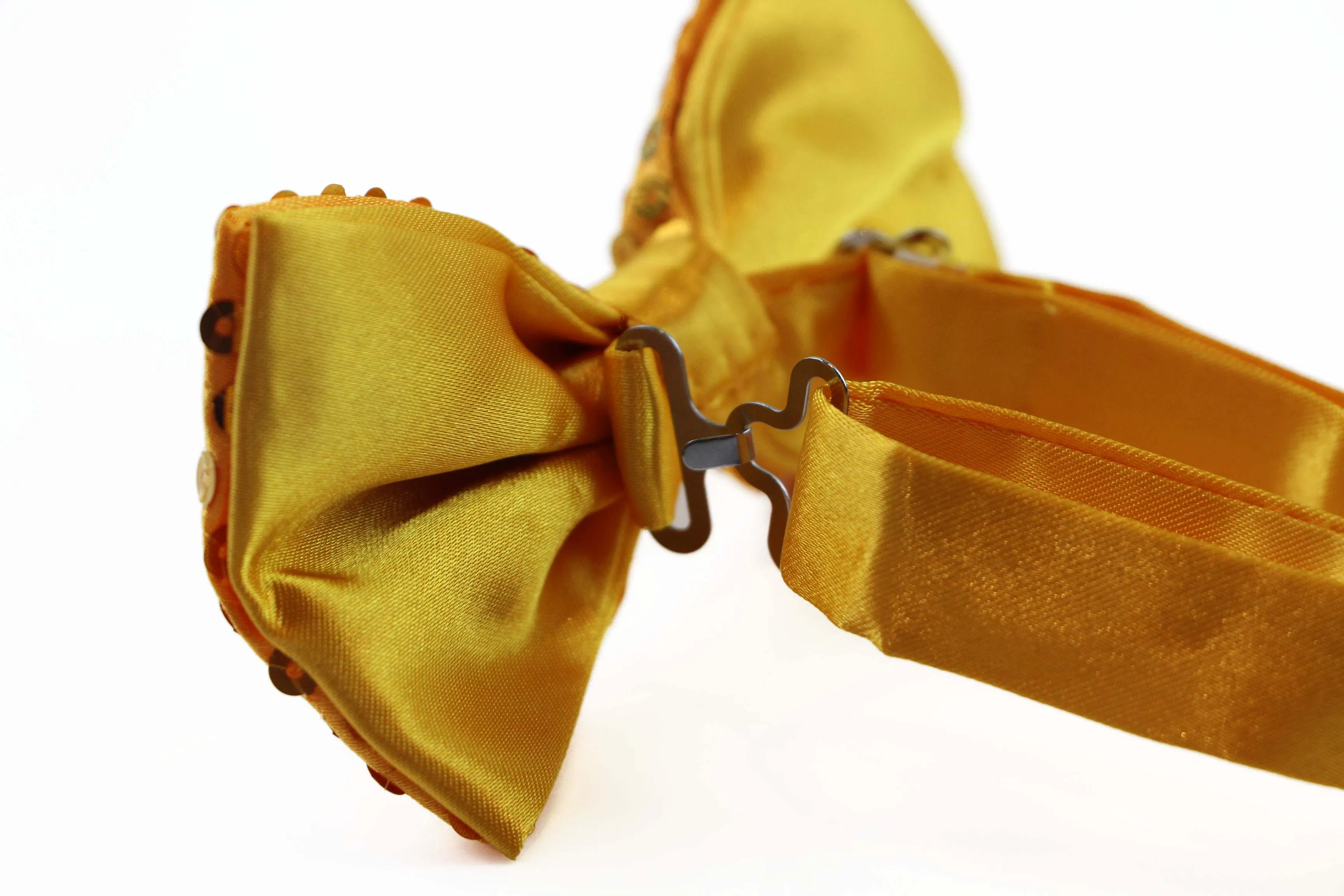 Mens Yellow Sequin Patterned Bow Tie