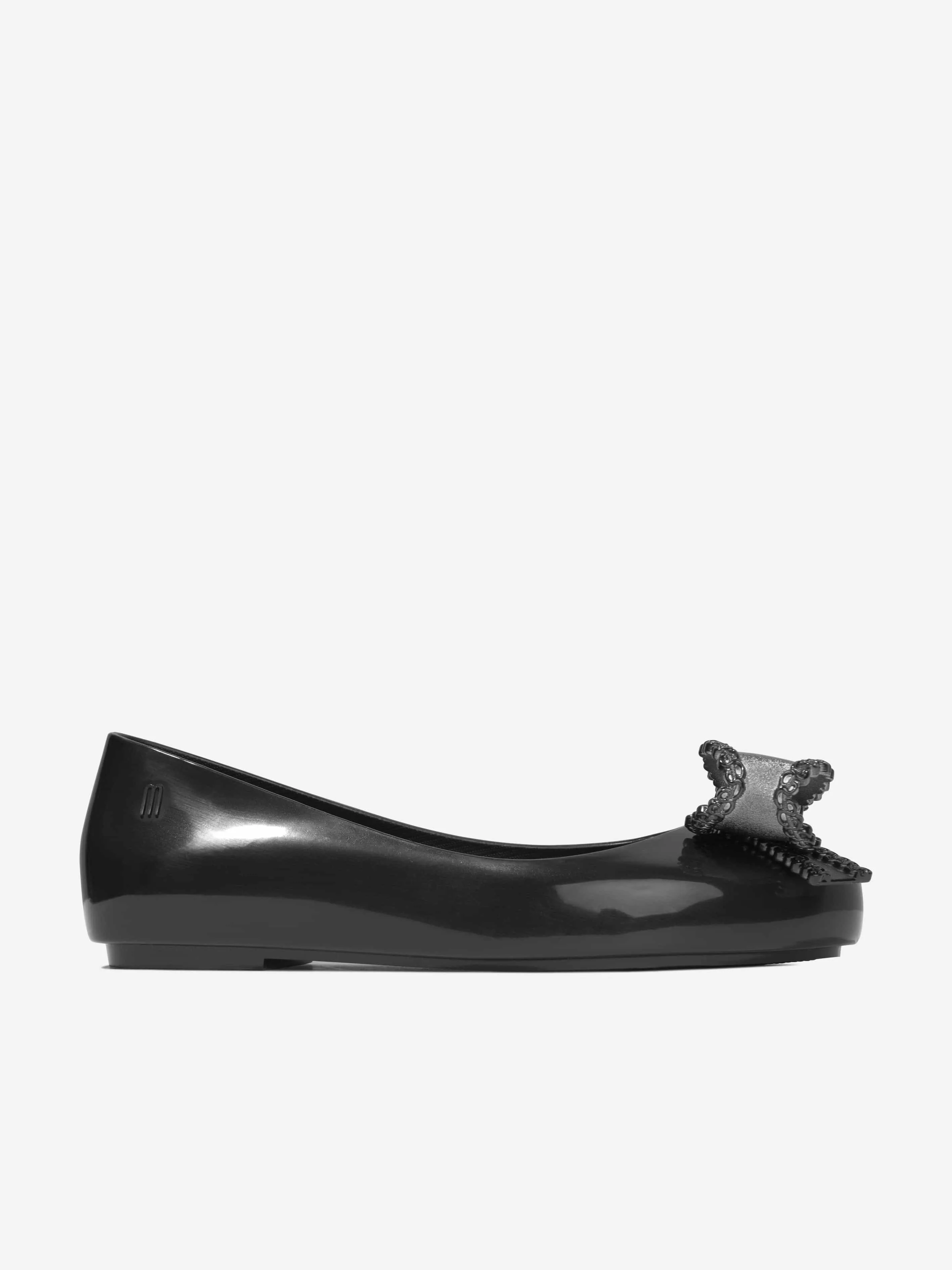 Mini Melissa Girls Sweet Love Bow Jelly Ballerinas in Black