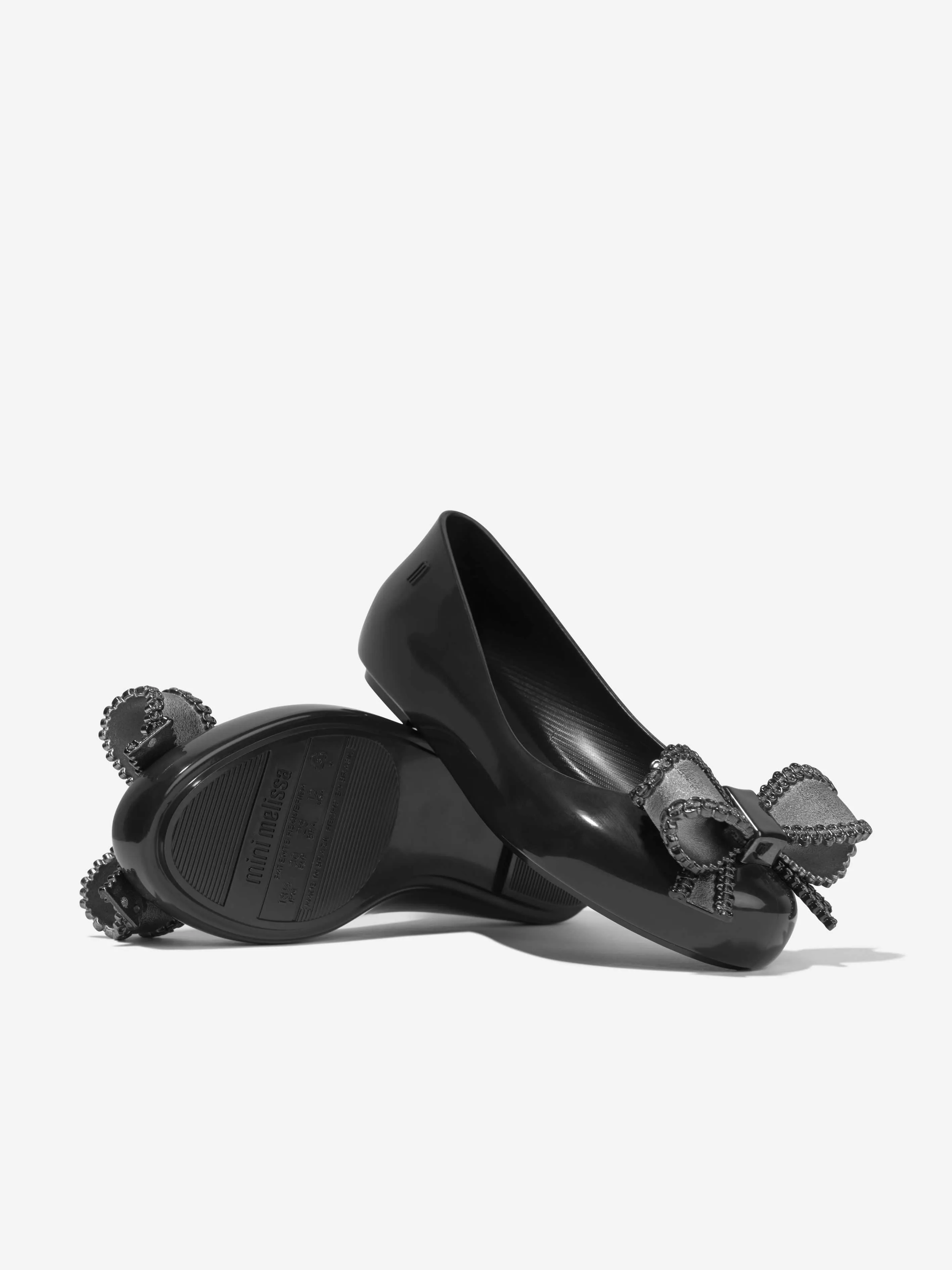 Mini Melissa Girls Sweet Love Bow Jelly Ballerinas in Black