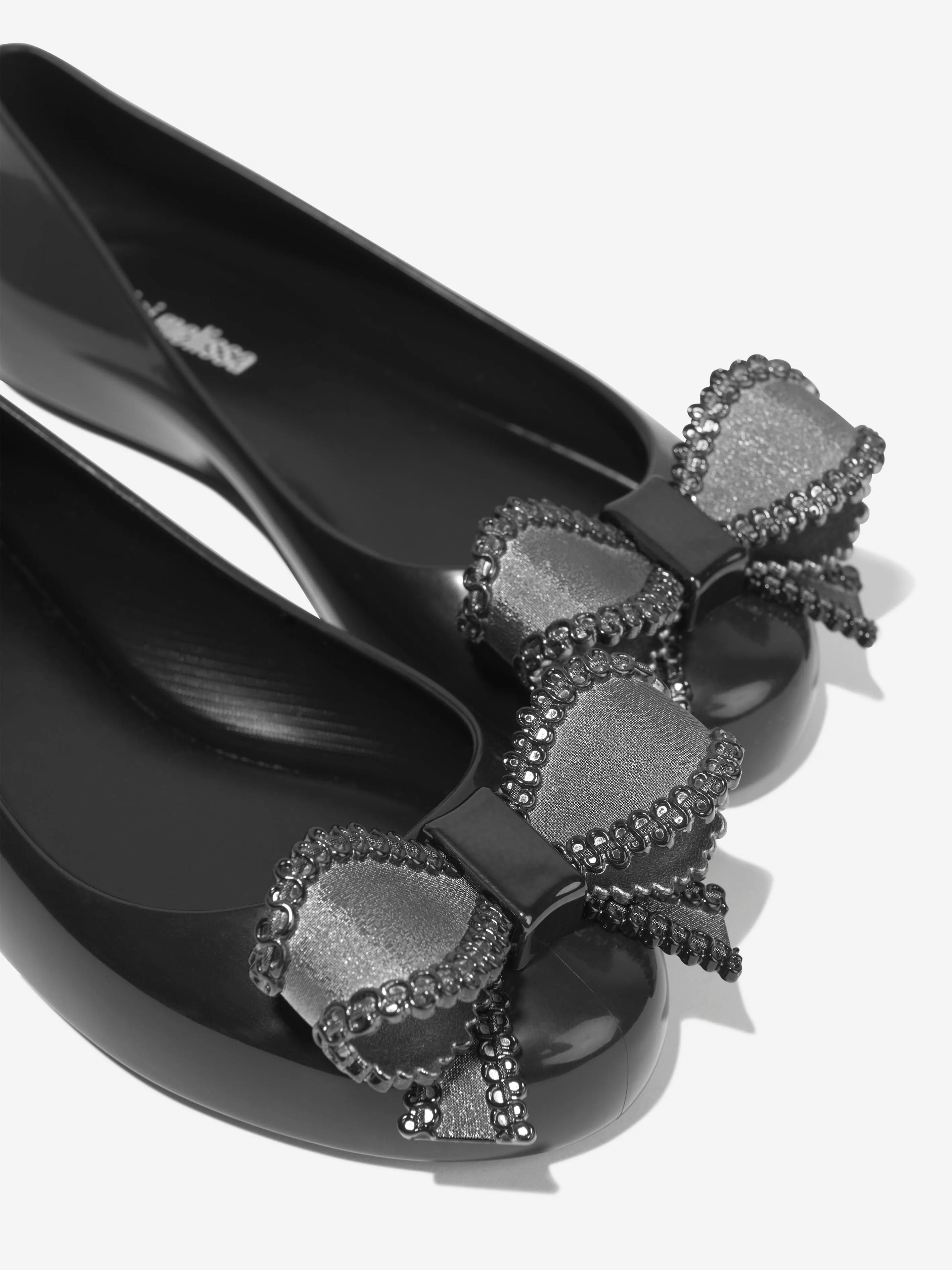 Mini Melissa Girls Sweet Love Bow Jelly Ballerinas in Black