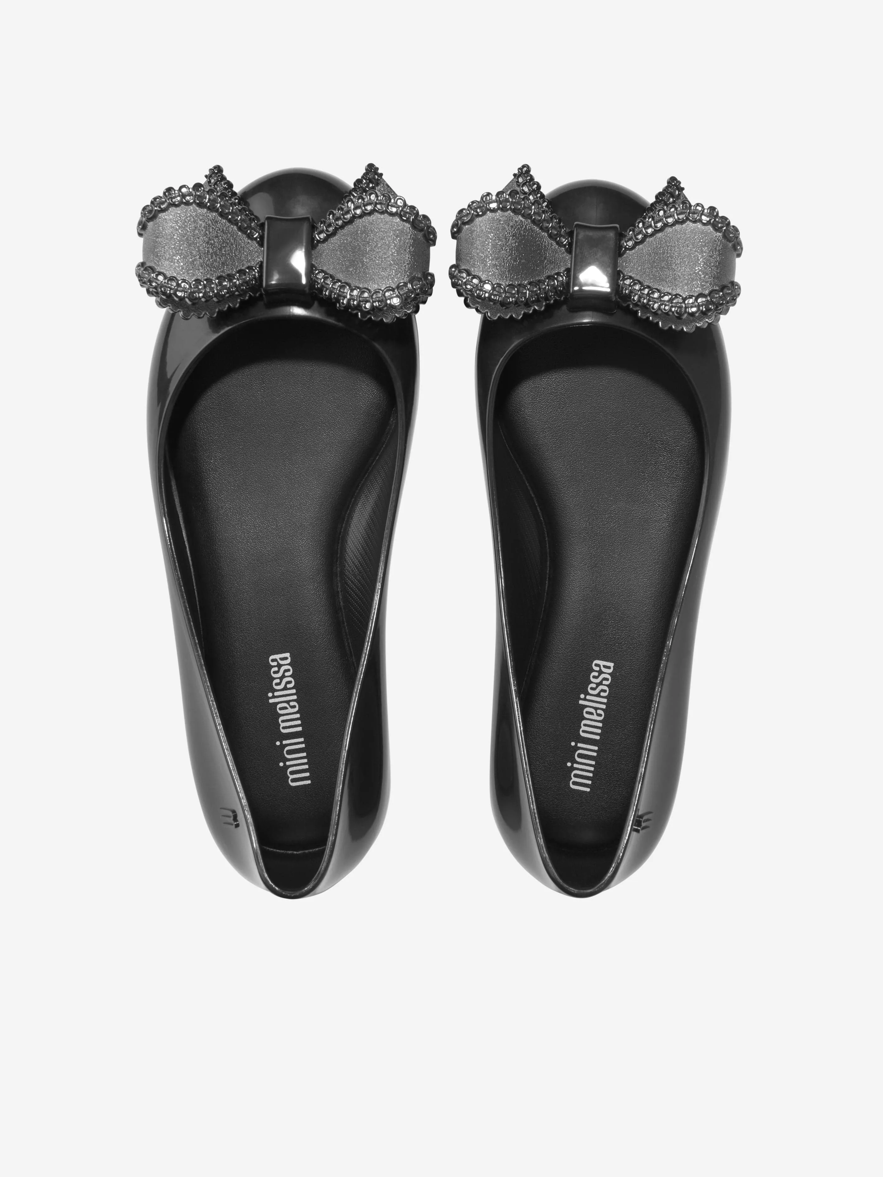 Mini Melissa Girls Sweet Love Bow Jelly Ballerinas in Black