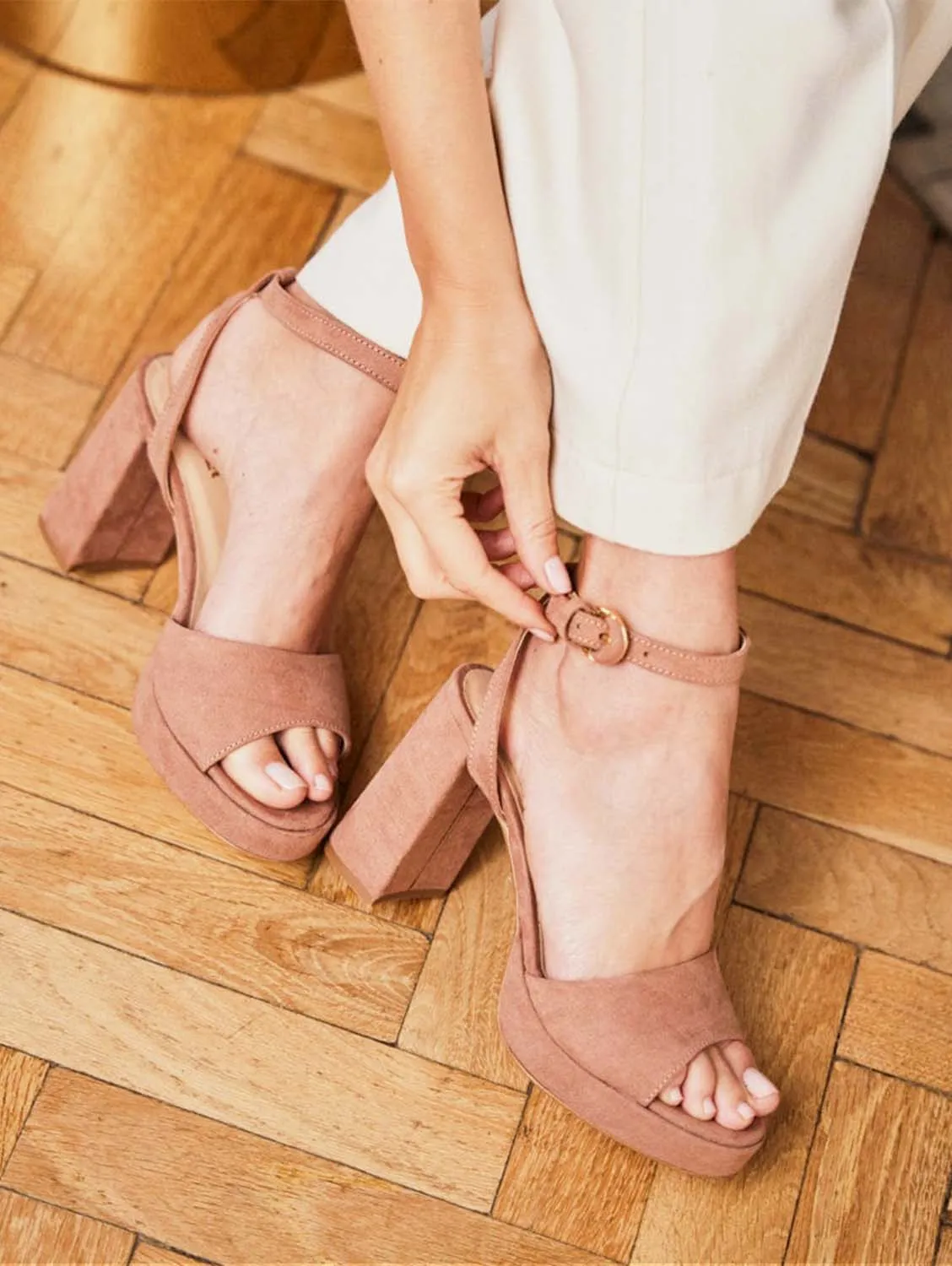 Narcissus Vegan Suede Block Heels | Petal