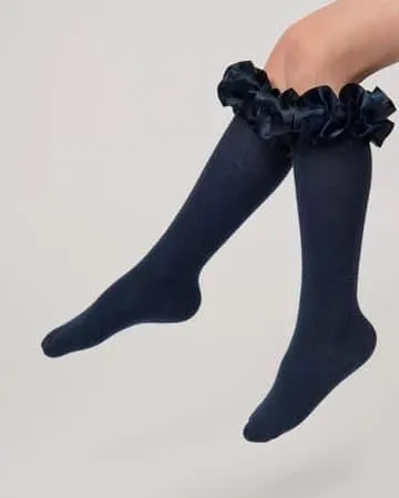 Navy Ruffle Knee School Socks