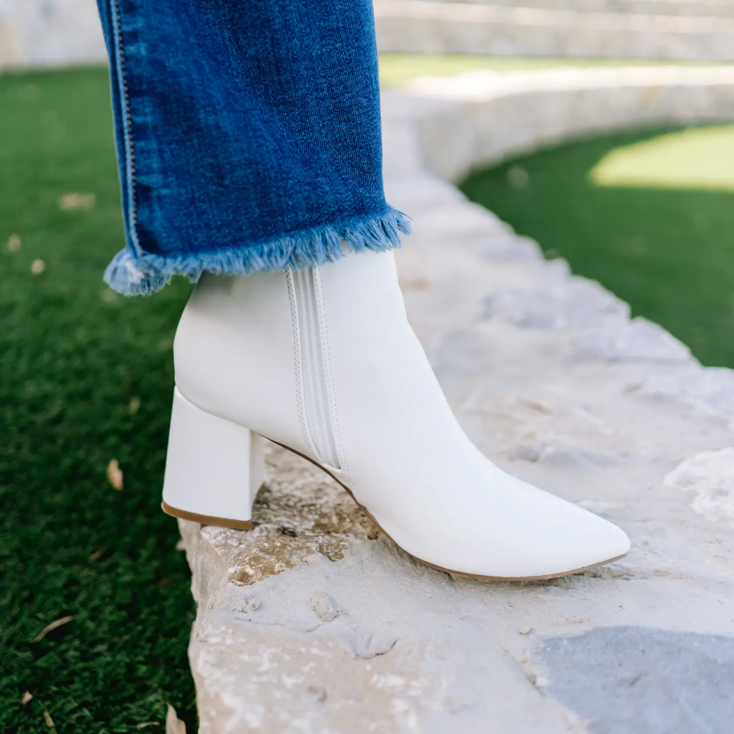 Nessa Faux Suede Heeled White Bootie