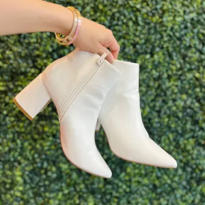 Nessa Faux Suede Heeled White Bootie