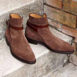 New Handmade Men's brown color Suede jodhpurs boots, Men suede ankle boots