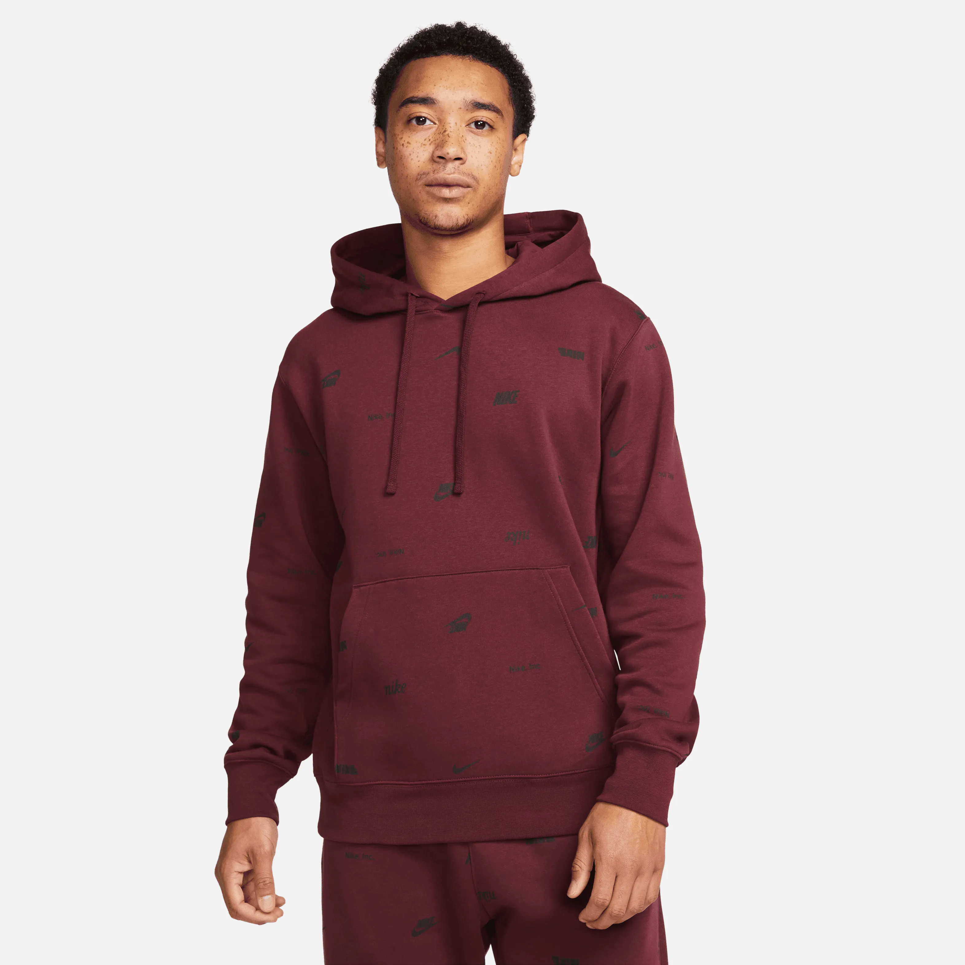 Nike - Men - Allover-Print Logo Pullover Hoodie - Night Maroon/Black