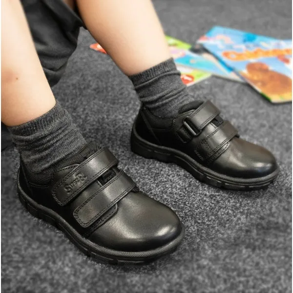 ORIGIN Boys Leather Double Strap School Shoes Black