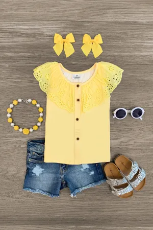 Pastel Yellow Floral Lace Top