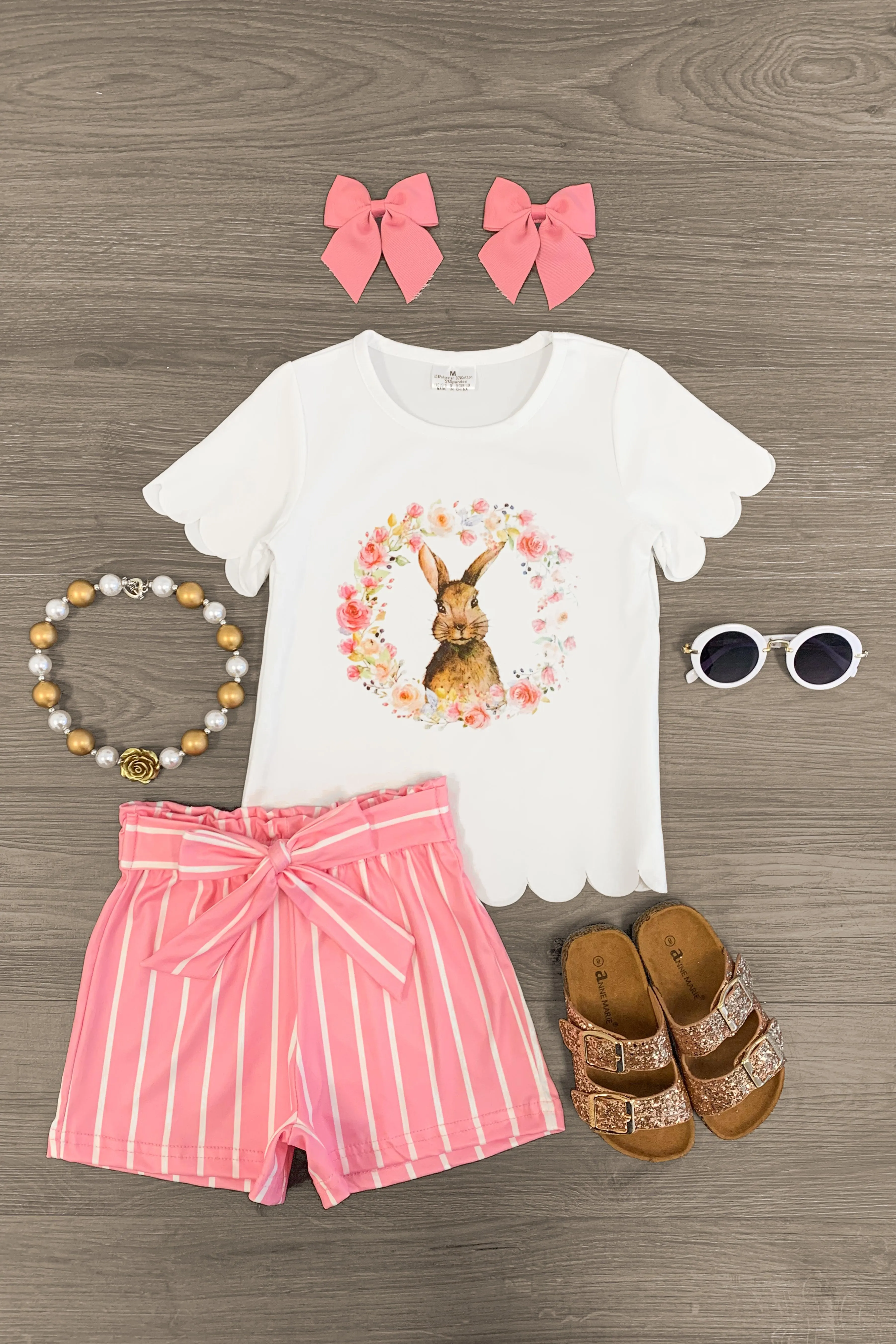 Pink Stripe Bunny Tie Short Set