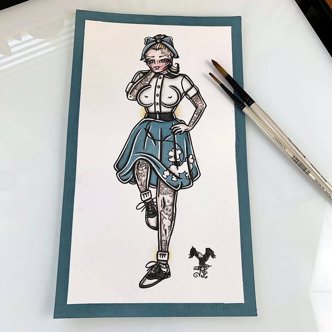 Poodle Skirt Pinup Original Painting