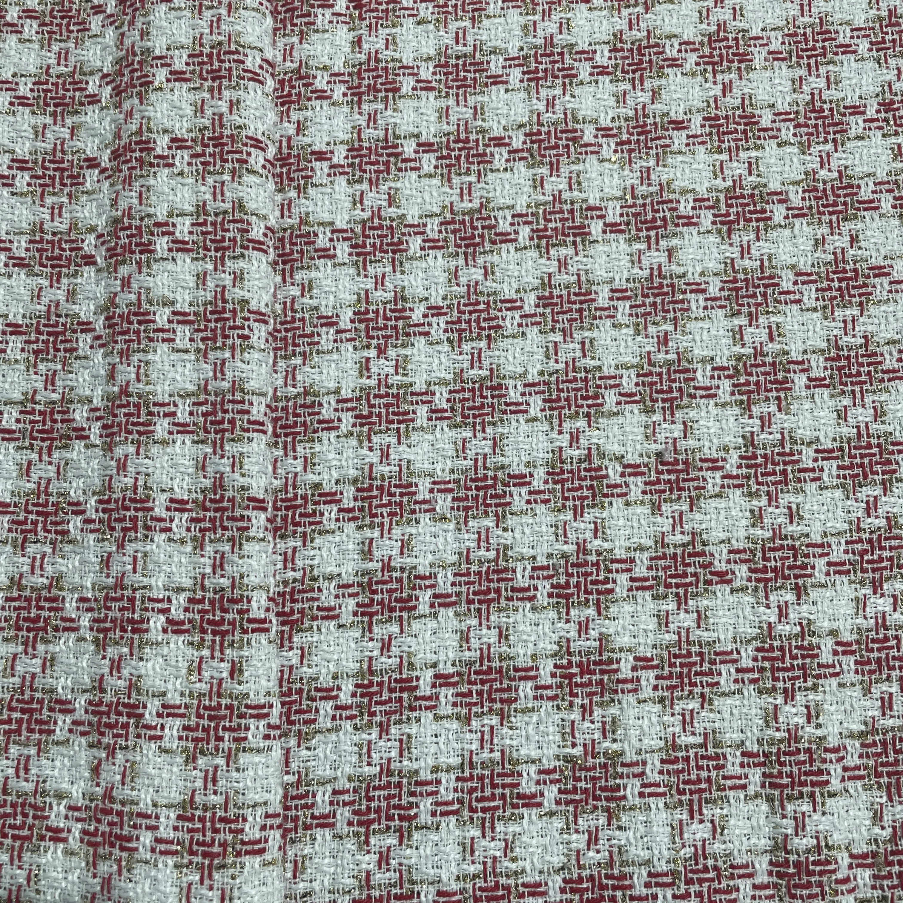 Premium White & Red Check With Lurex Tweed Fabric