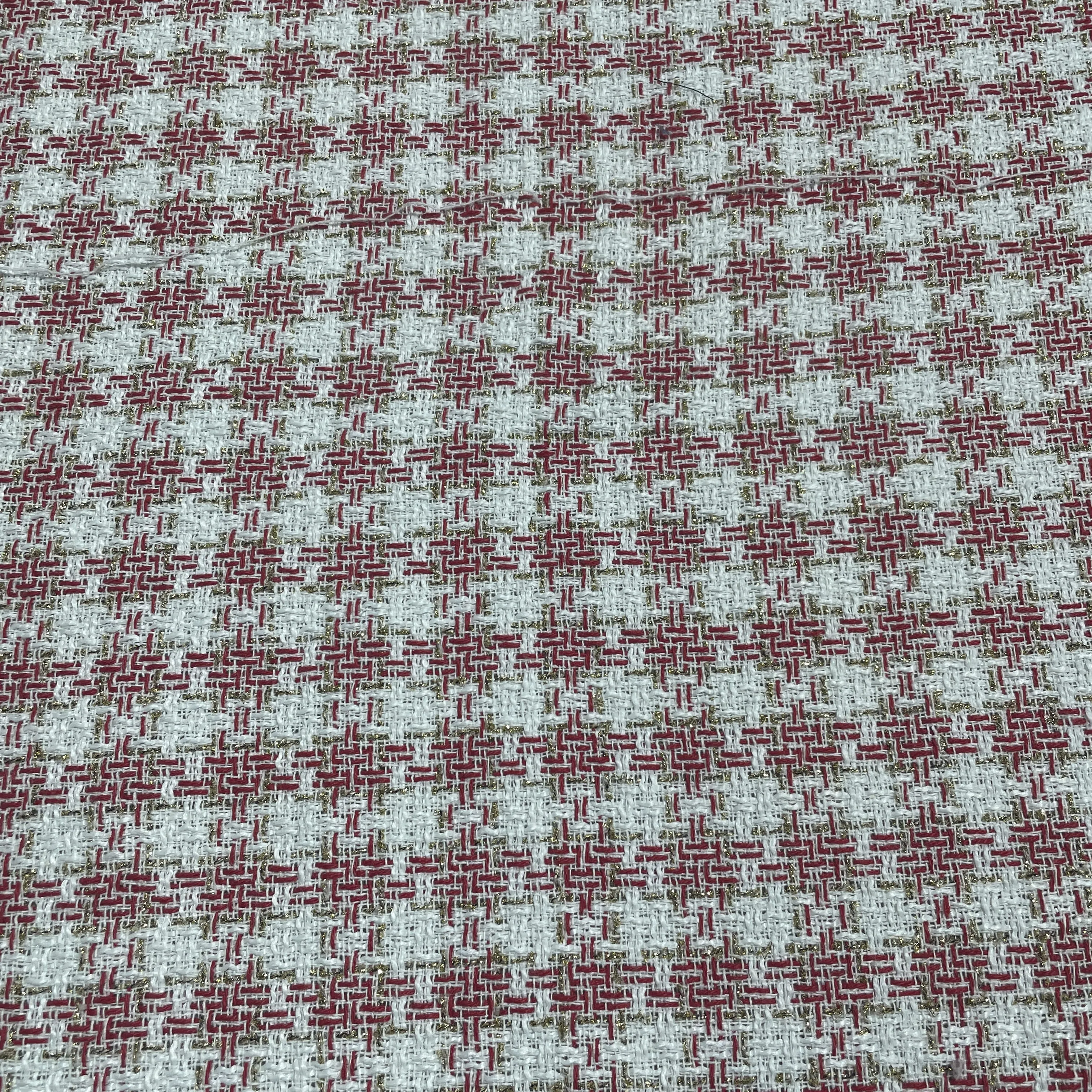 Premium White & Red Check With Lurex Tweed Fabric