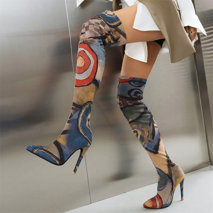 Printed Over-the-Knee Ultra-High Heel Boots