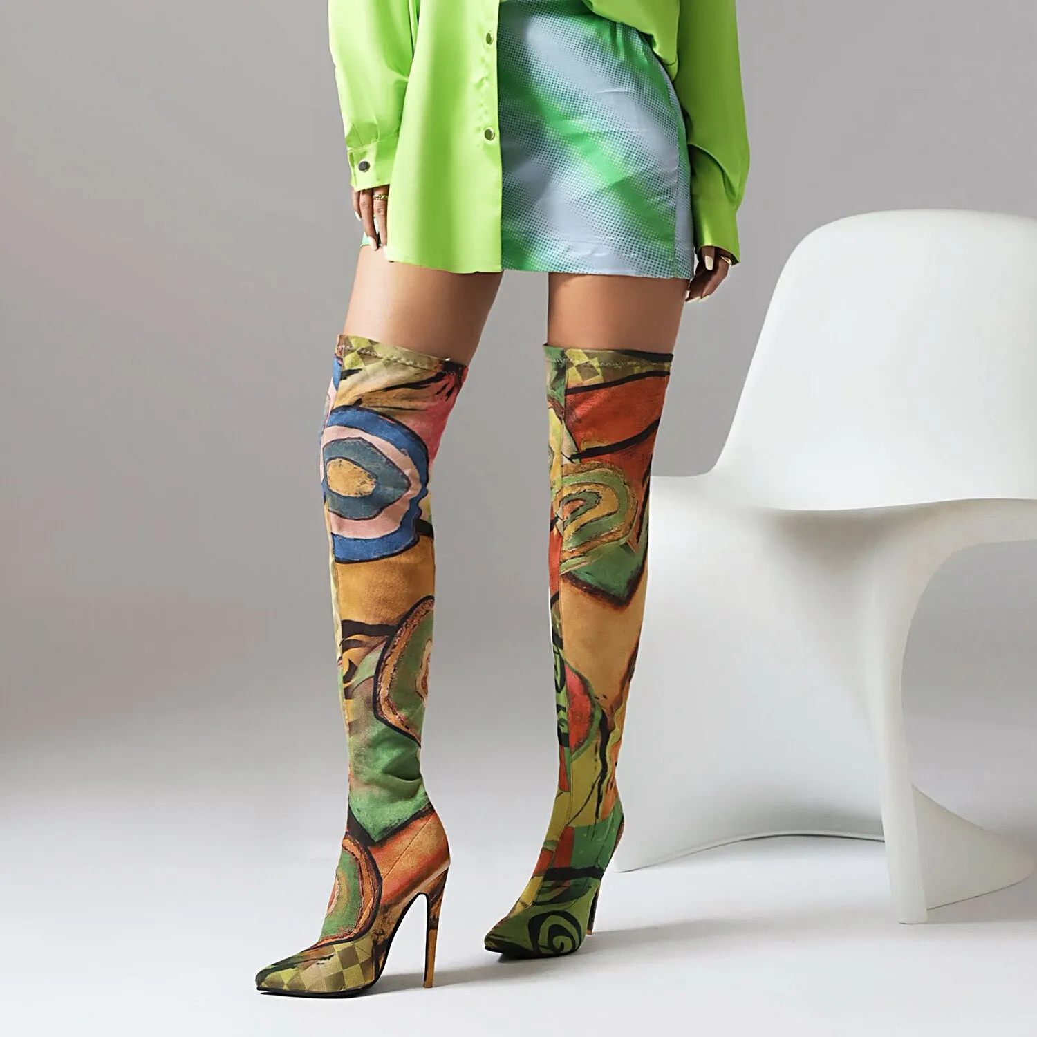 Printed Over-the-Knee Ultra-High Heel Boots