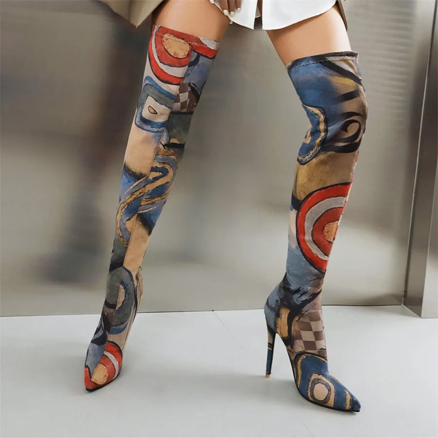 Printed Over-the-Knee Ultra-High Heel Boots