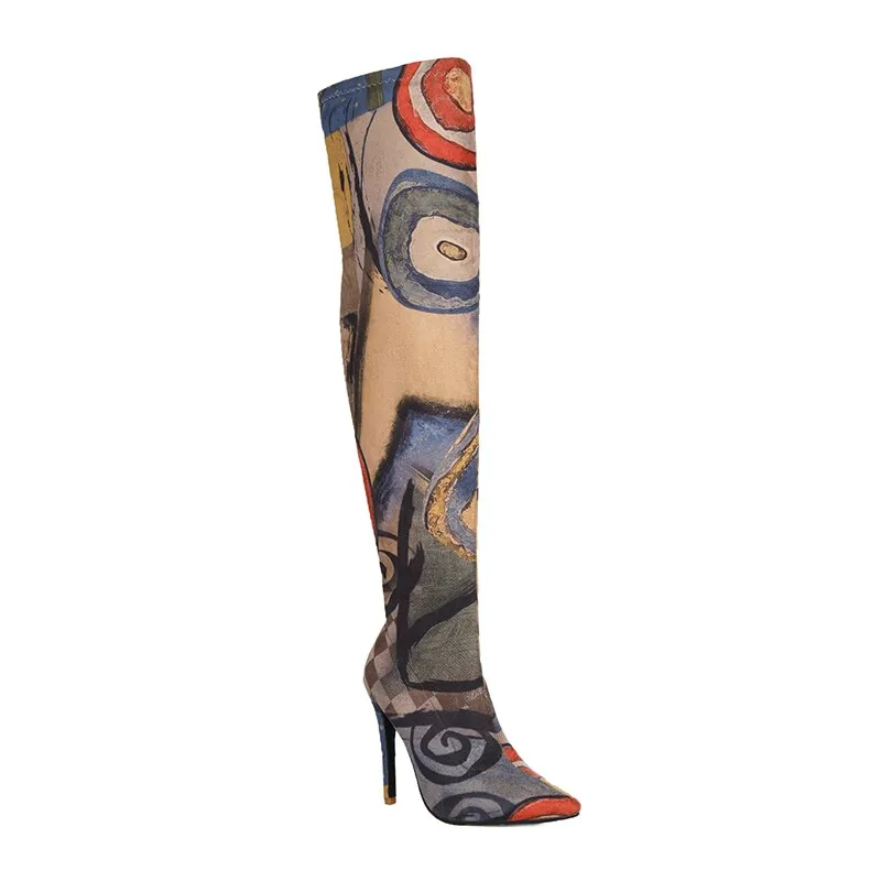 Printed Over-the-Knee Ultra-High Heel Boots