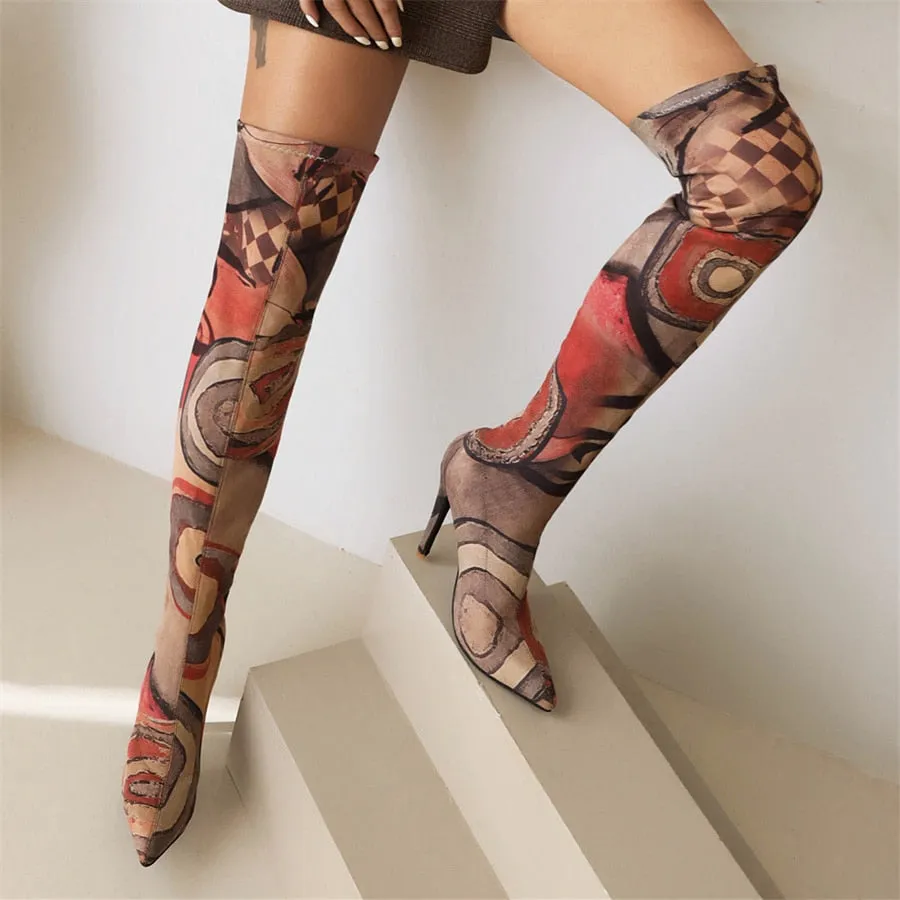 Printed Over-the-Knee Ultra-High Heel Boots