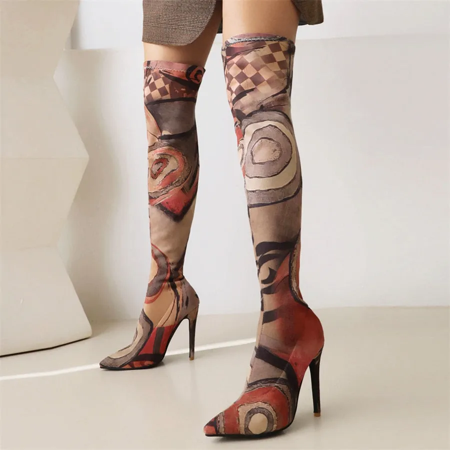 Printed Over-the-Knee Ultra-High Heel Boots