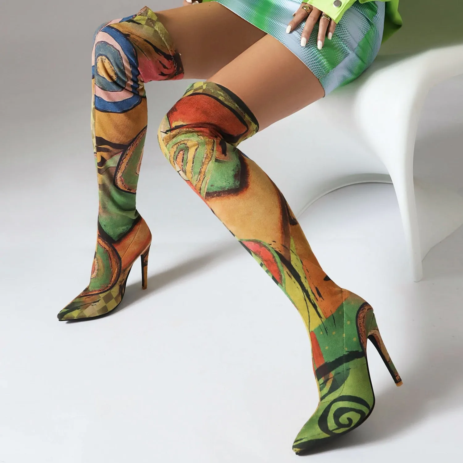 Printed Over-the-Knee Ultra-High Heel Boots