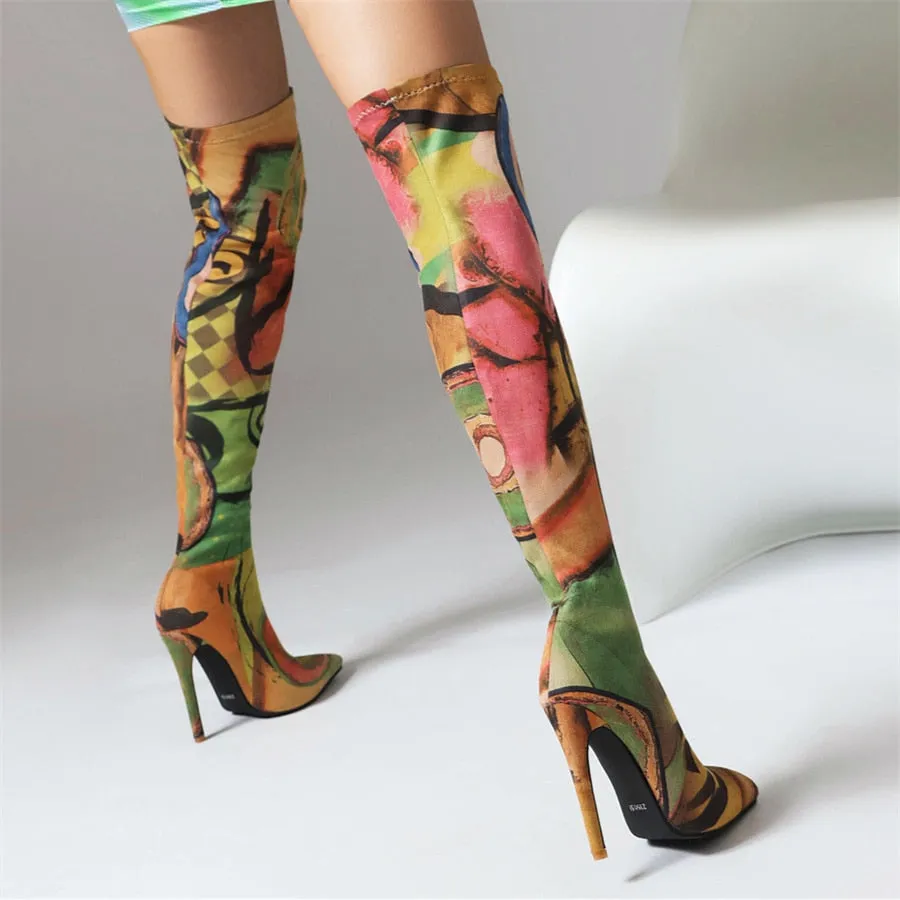 Printed Over-the-Knee Ultra-High Heel Boots