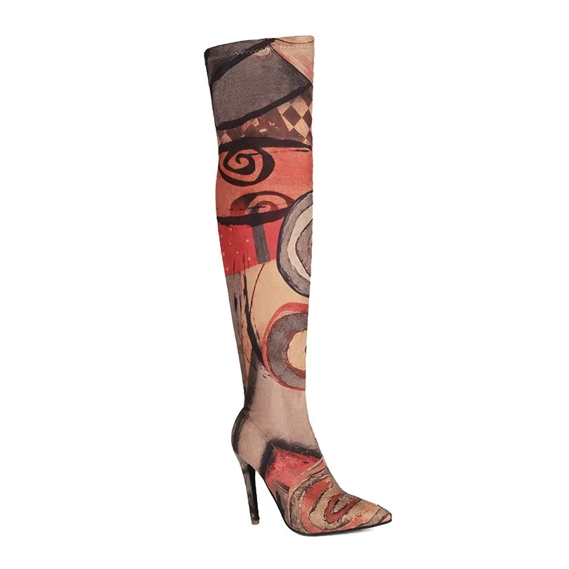 Printed Over-the-Knee Ultra-High Heel Boots