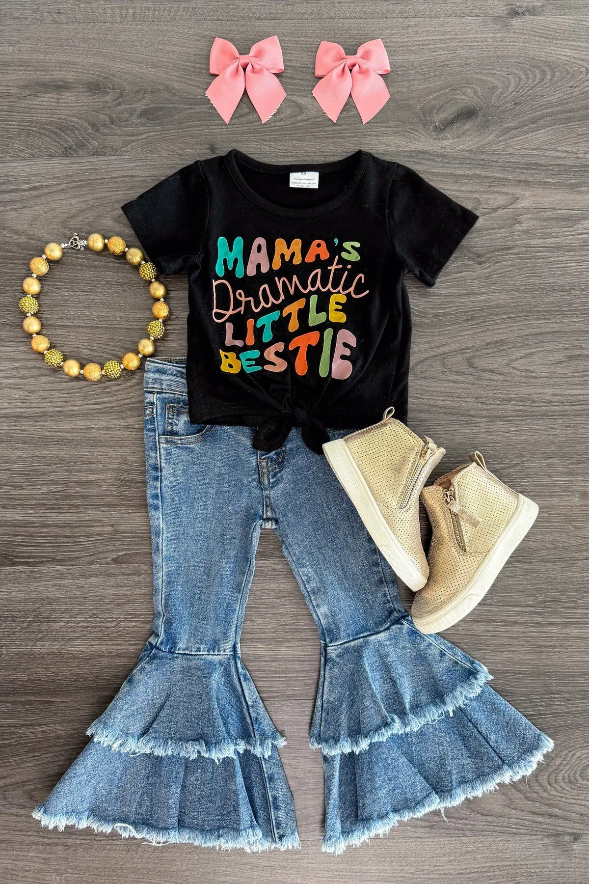 "Mama's Dramatic Little Bestie" Denim Bell Bottom Set