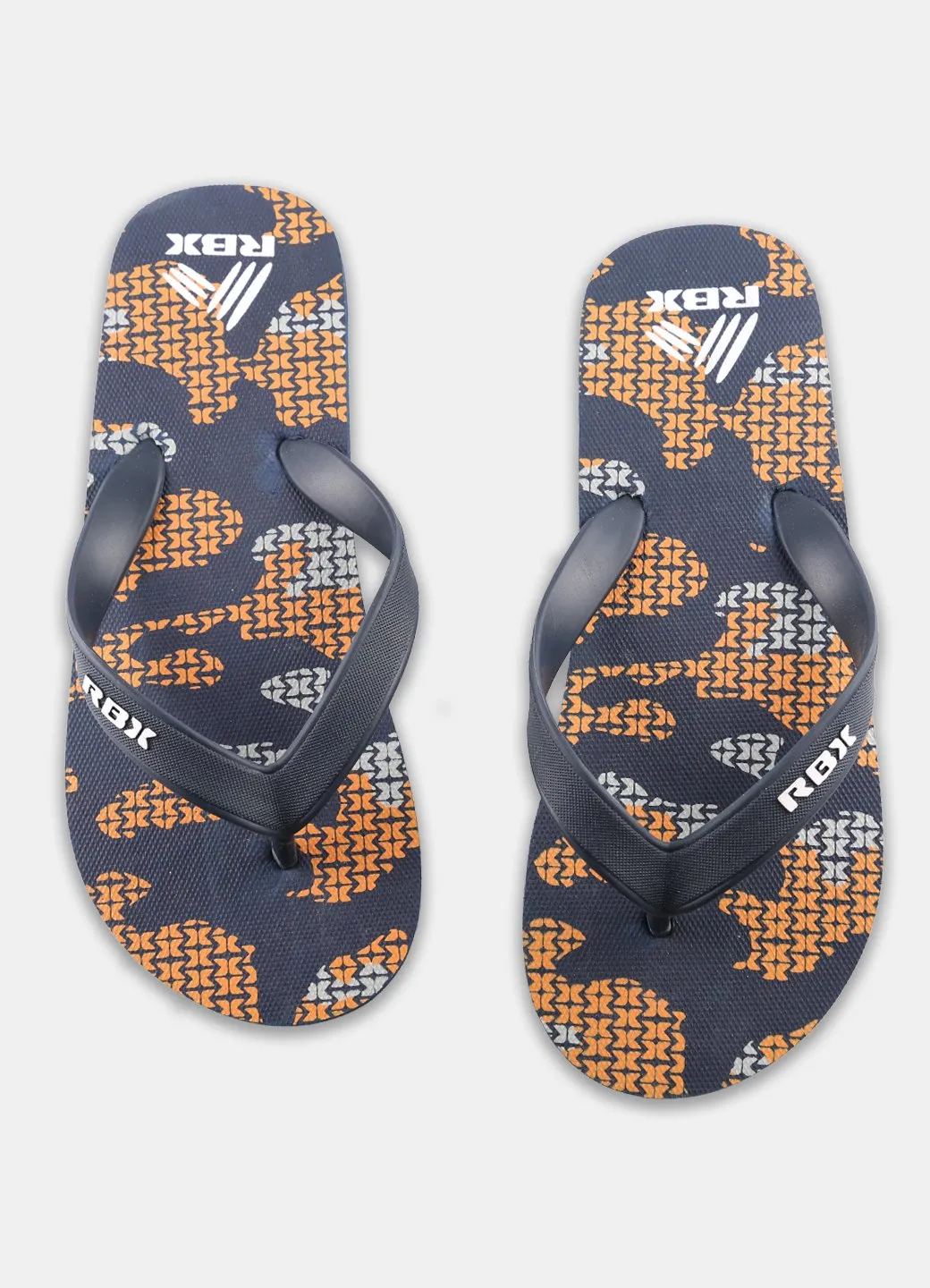 RBX Boy's Camo Printed Footbed Flip Flop Navy/Orange Size 11