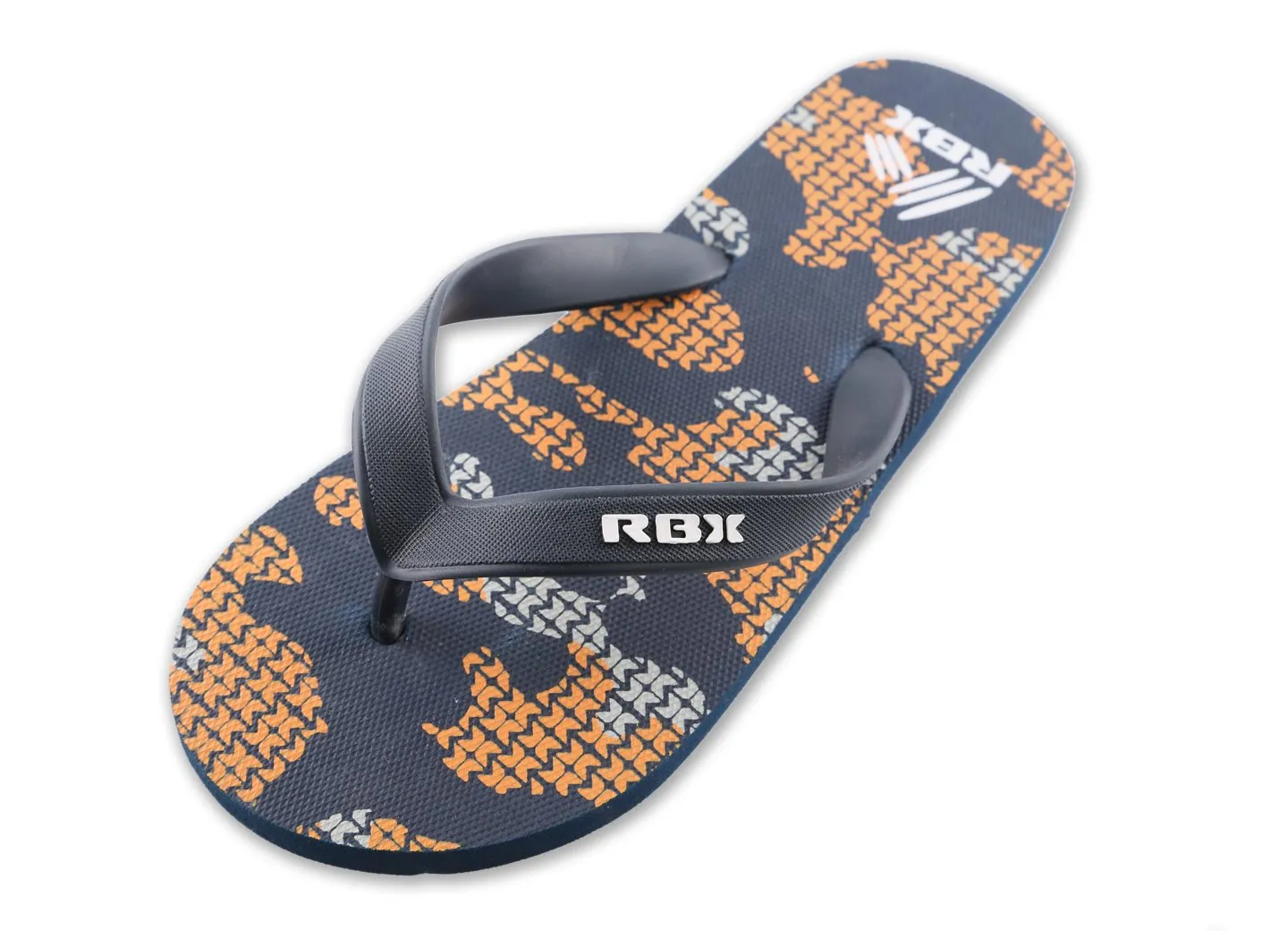 RBX Boy's Camo Printed Footbed Flip Flop Navy/Orange Size 11