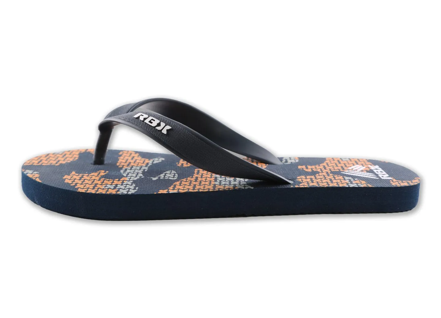 RBX Boy's Camo Printed Footbed Flip Flop Navy/Orange Size 11