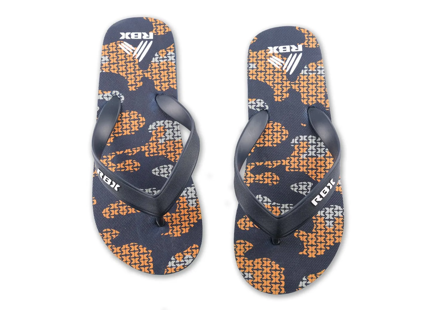 RBX Boy's Camo Printed Footbed Flip Flop Navy/Orange Size 11