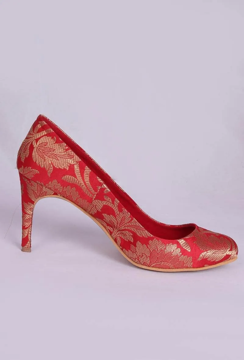 Red Pencil Heels In Brocade