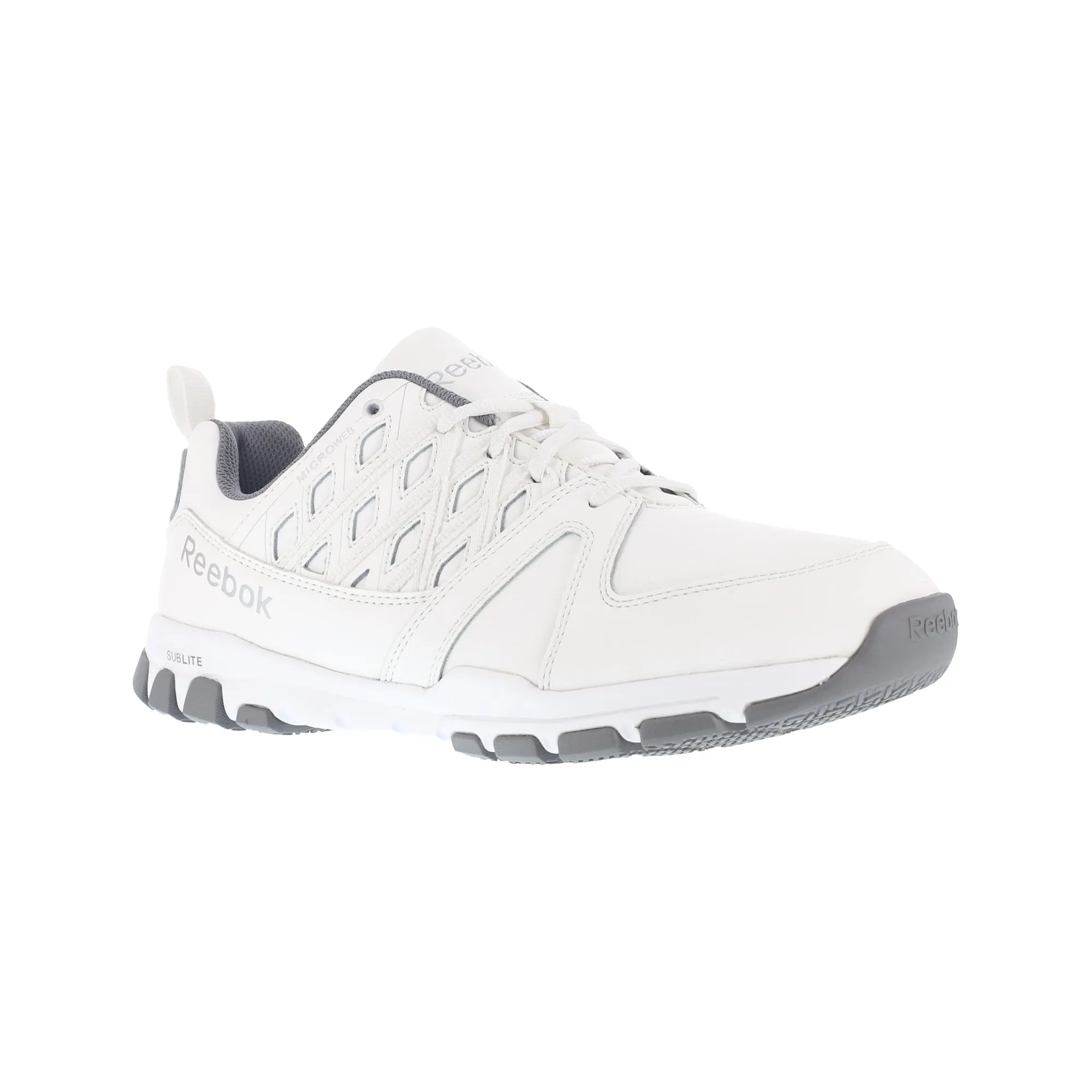 Reebok Mens White Leather Work Shoes Sublite Athletic