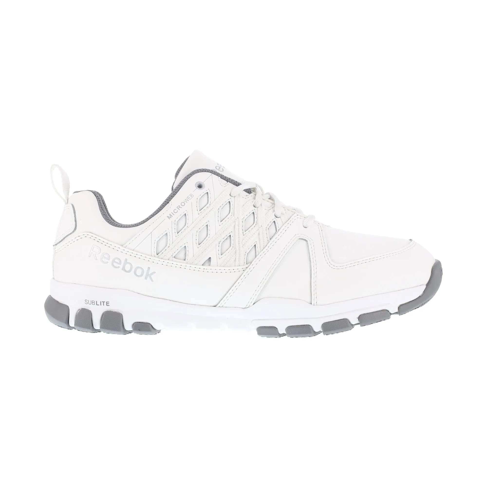 Reebok Mens White Leather Work Shoes Sublite Athletic