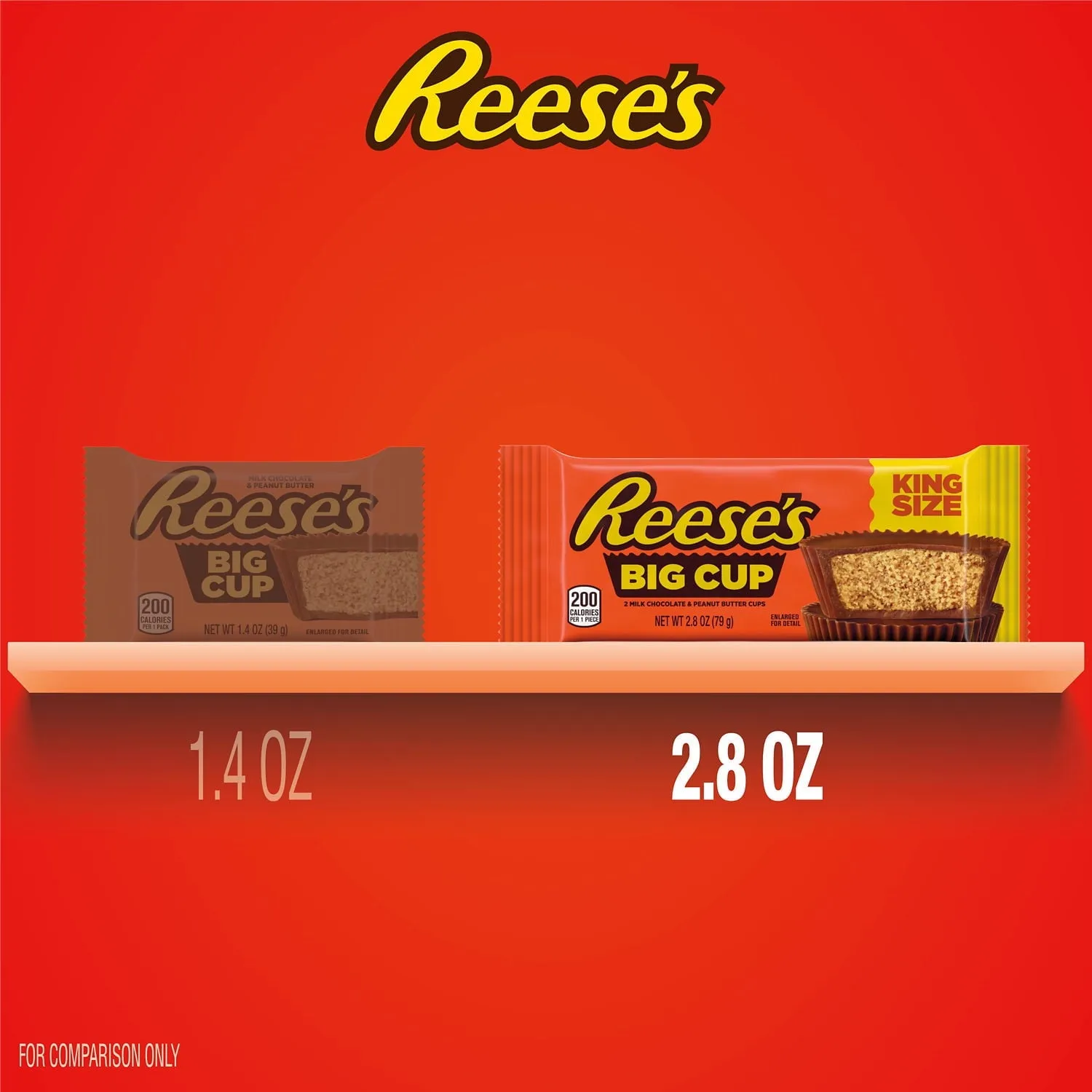 Reese's Big Cup Milk Chocolate King Size Peanut Butter Cups Candy, Pack 2.8 oz