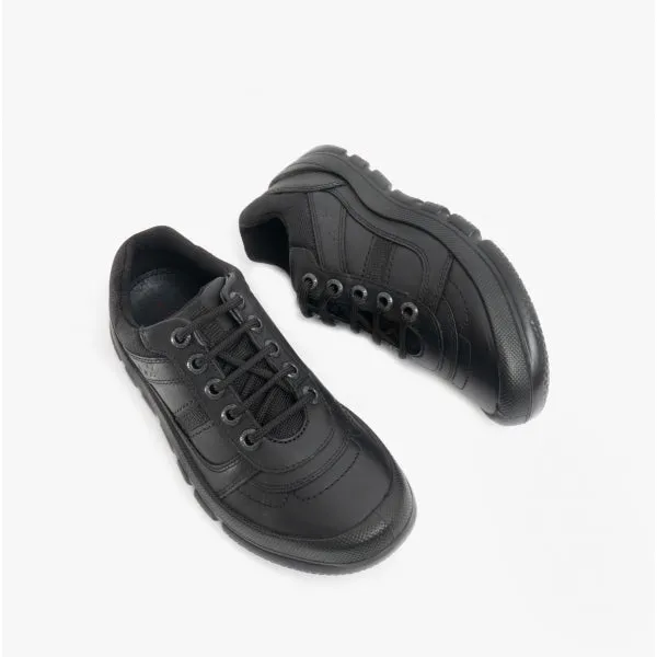 RHINO SHERMAN Boys Leather Lace Up School Shoes Black