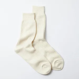 ROTOTO Cotton Waffle Crew Socks - Raw White